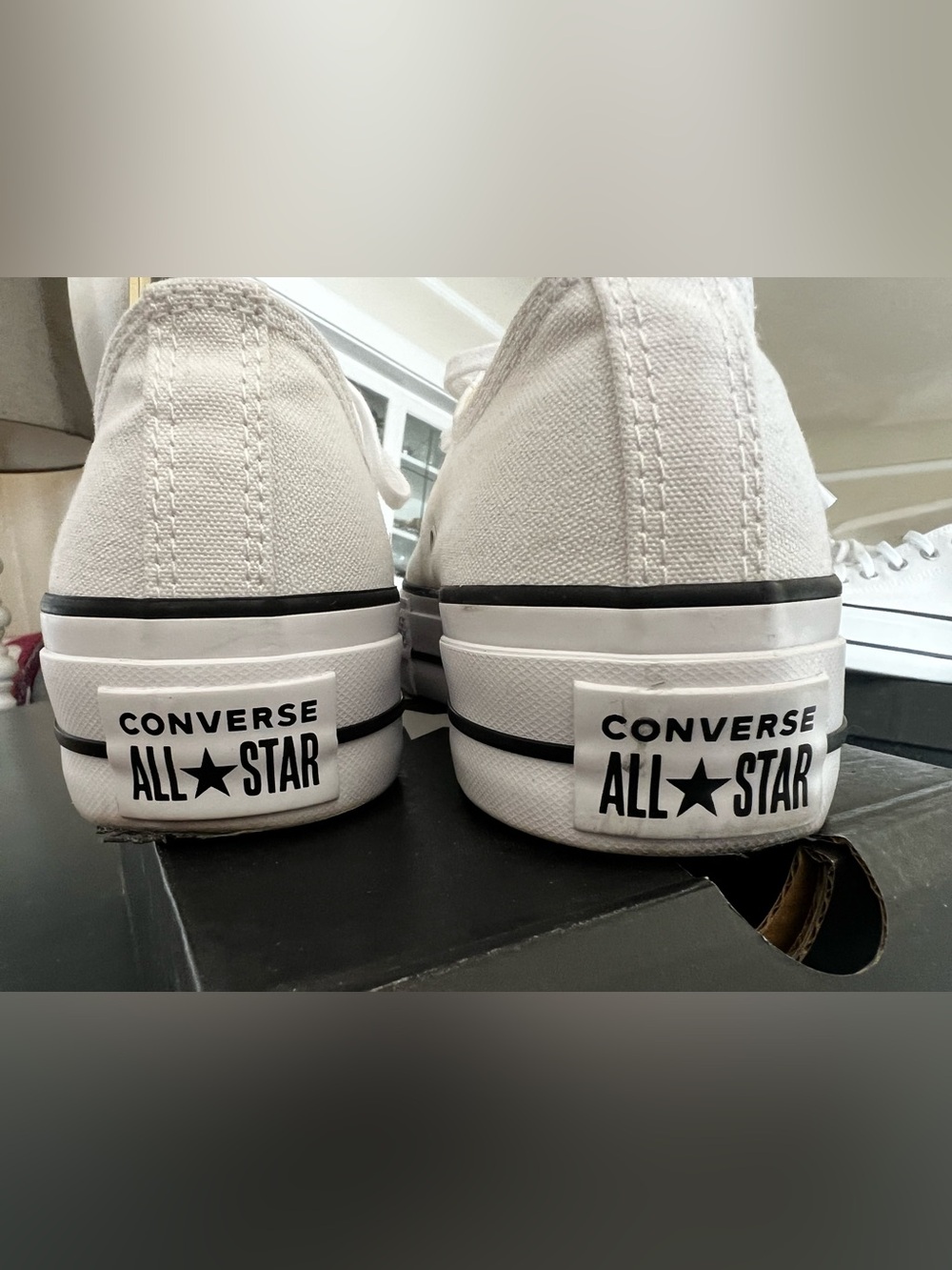 Converse White Low-Top Platform Canvas Sneakers with Black Trim - Picture 7 of 12